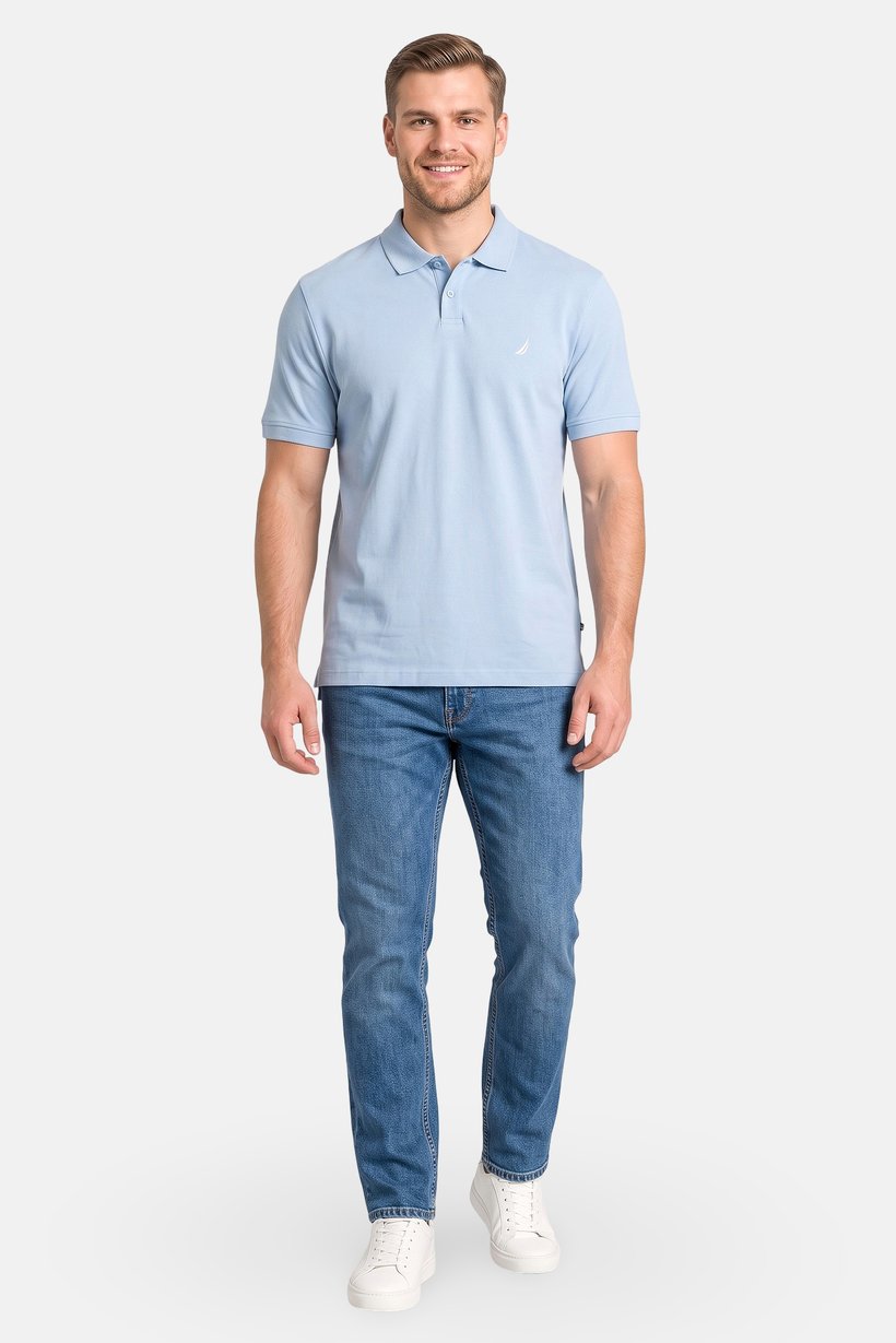Men Classic Fit Embroidered Logo Short Sleeve Polo Shirt, Sky Blue