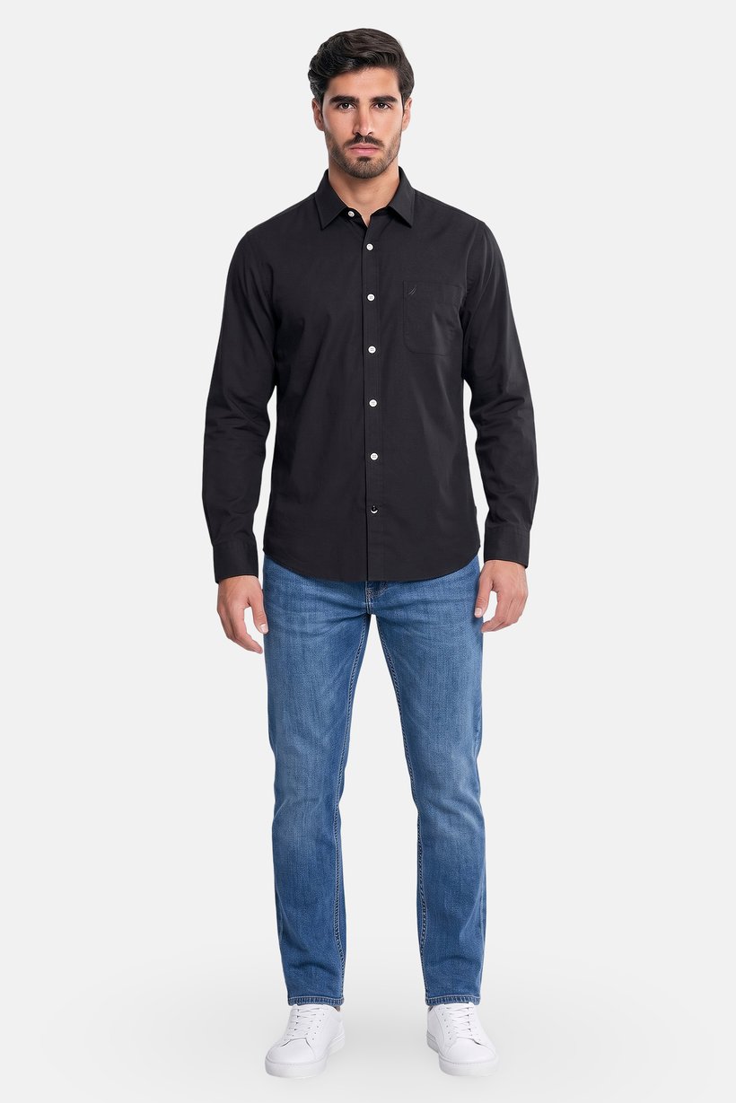 Men Classic Fit Long Sleeve Solid Casual Shirt, Black