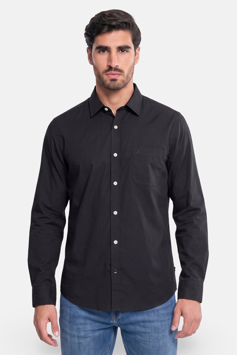 Men Classic Fit Long Sleeve Solid Casual Shirt, Black