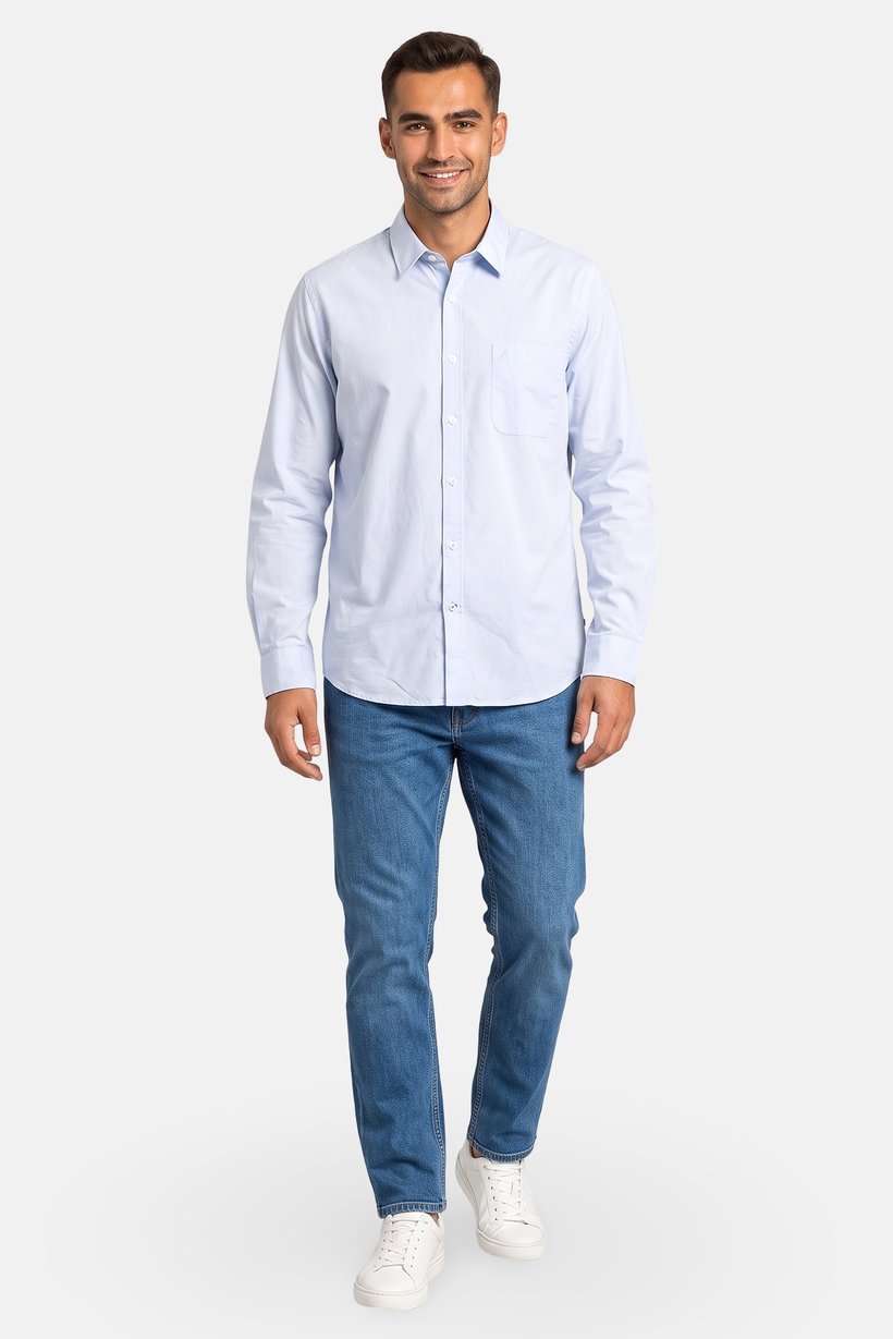 Men Classic Fit Embroidered Logo Long Sleeve Casual Shirt, Light Blue
