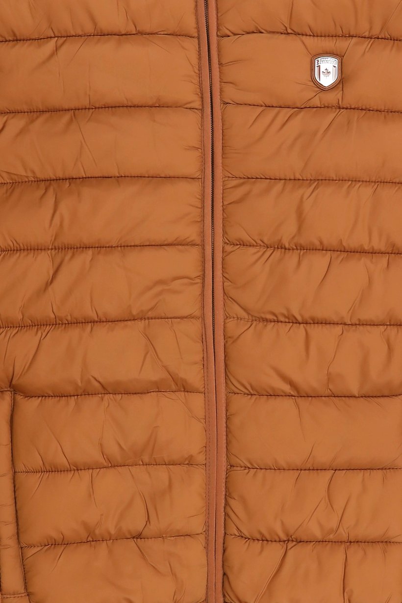 Men Brand Logo Long Sleeve Puffer Jacket, Brown