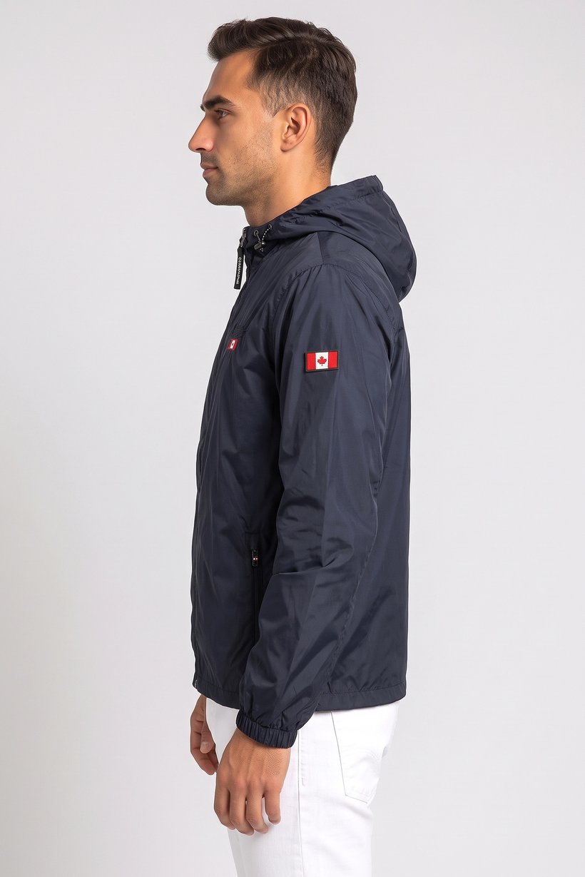 Men Embroidered Logo Windbreaker Jacket, Navy