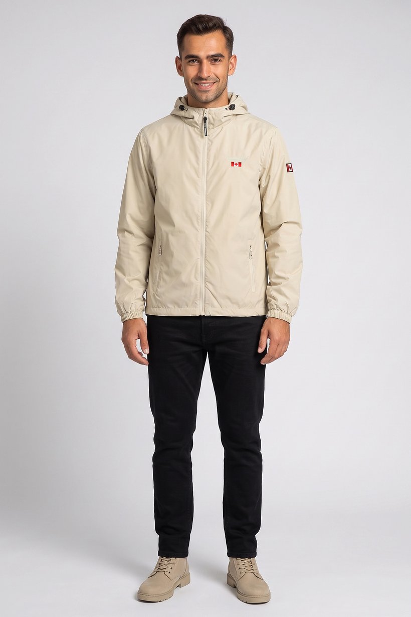 Men Hooded Windbreaker Full Zip Jacket, Beige