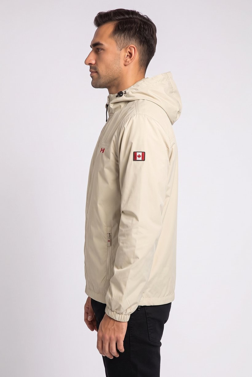 Men Hooded Windbreaker Full Zip Jacket, Beige