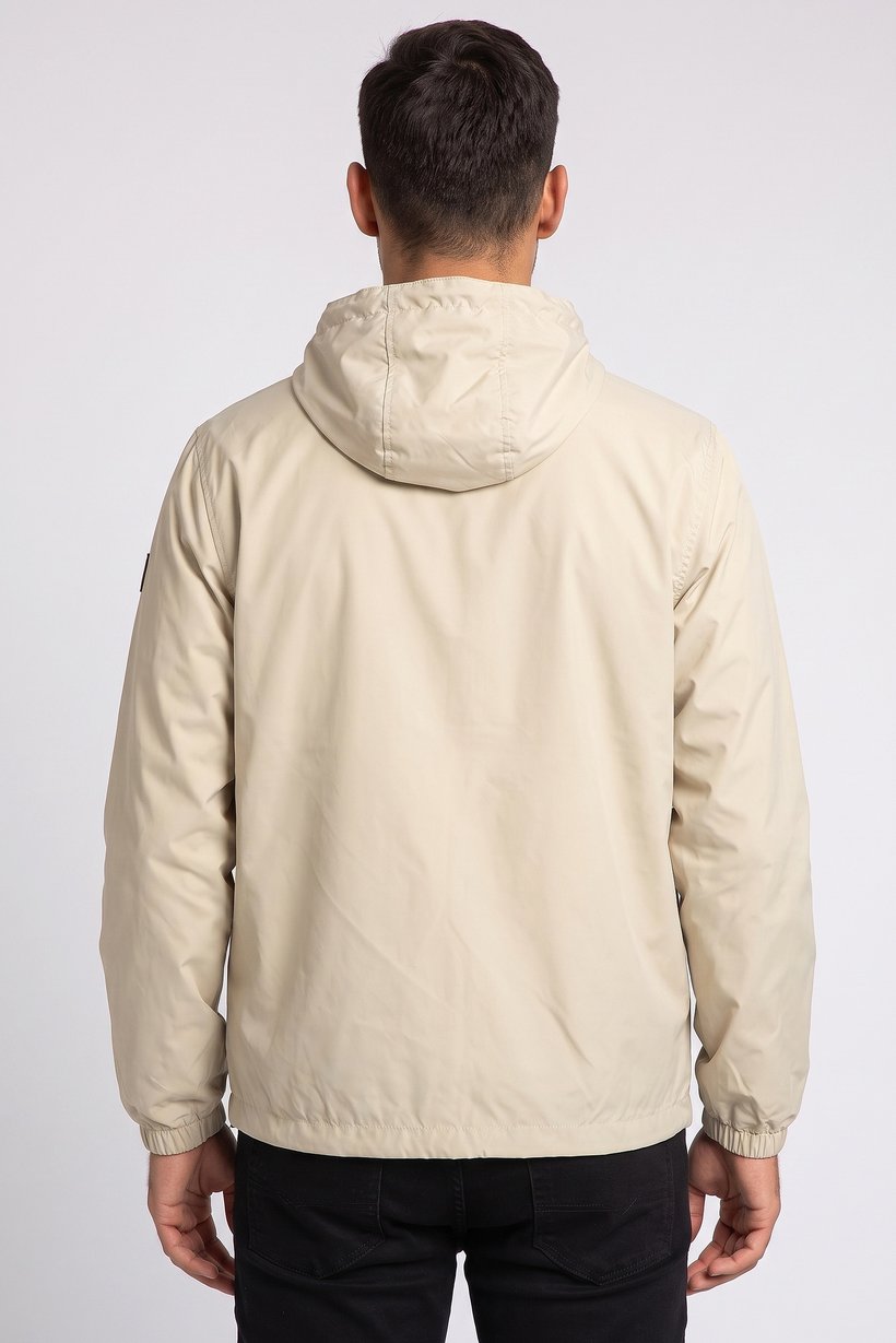 Men Hooded Windbreaker Full Zip Jacket, Beige