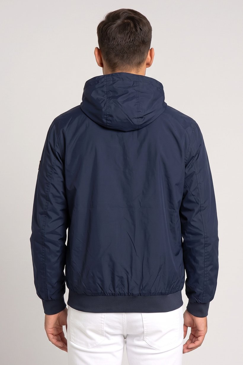 Men Embroidered Logo Windbreaker Full Zip Jacket, Navy Blue