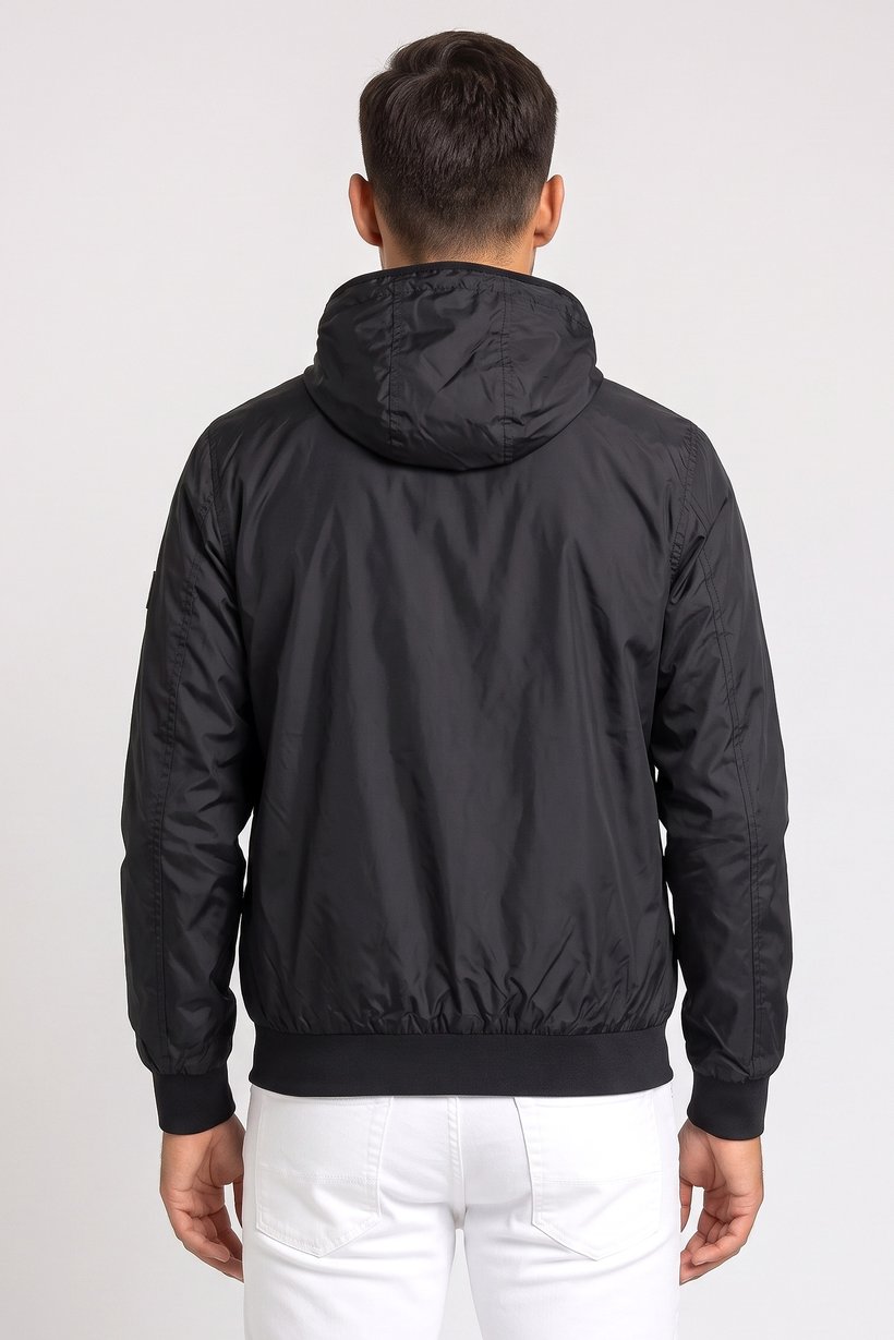 Men Brand Logo Long Sleeve Raincoat, Black