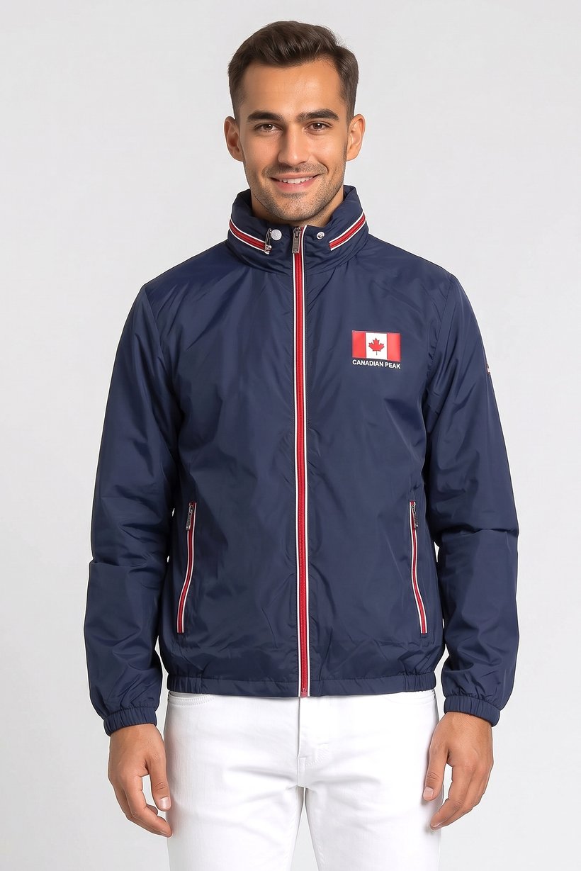 Men Brand Logo Long Sleeve Windbreaker Jacket, Navy