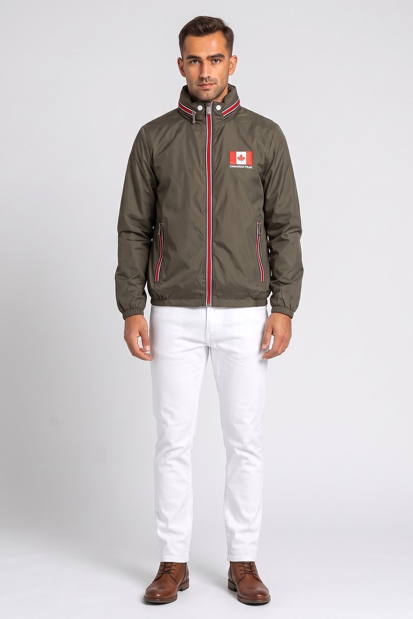 Men Brand Logo Windbreaker Jacket, Olive