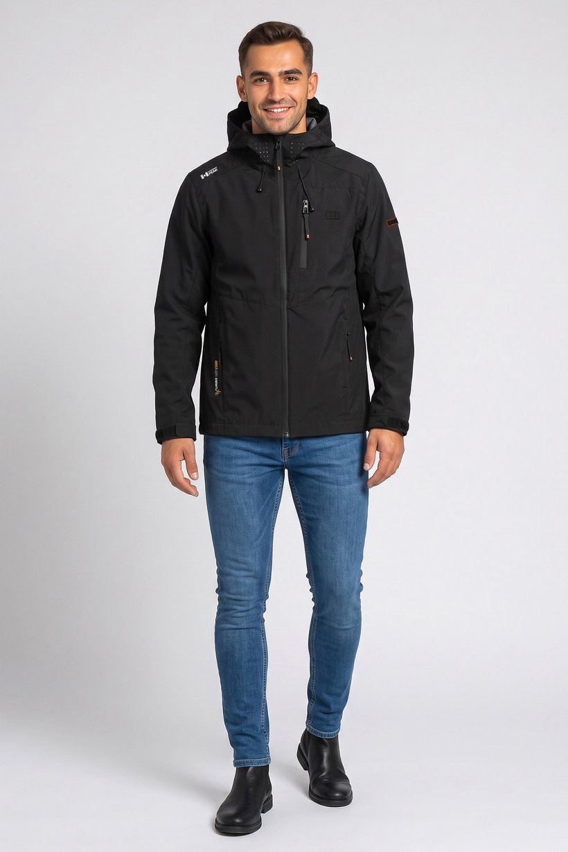 Men Brand Logo Windbreaker Full Zip Jacket, Black