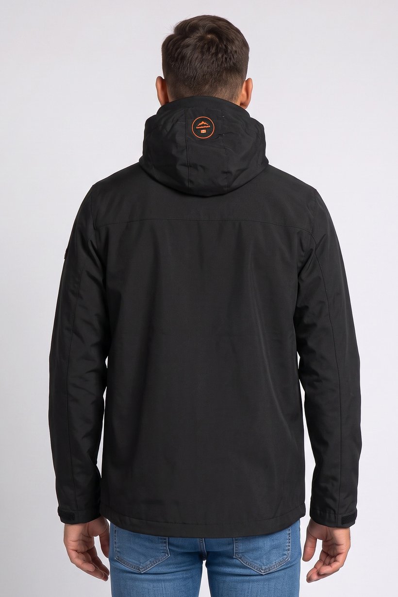 Men Brand Logo Windbreaker Full Zip Jacket, Black