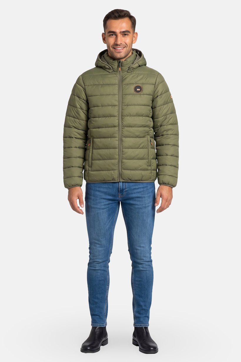 Men Quilted Puffer Jacket, Olive