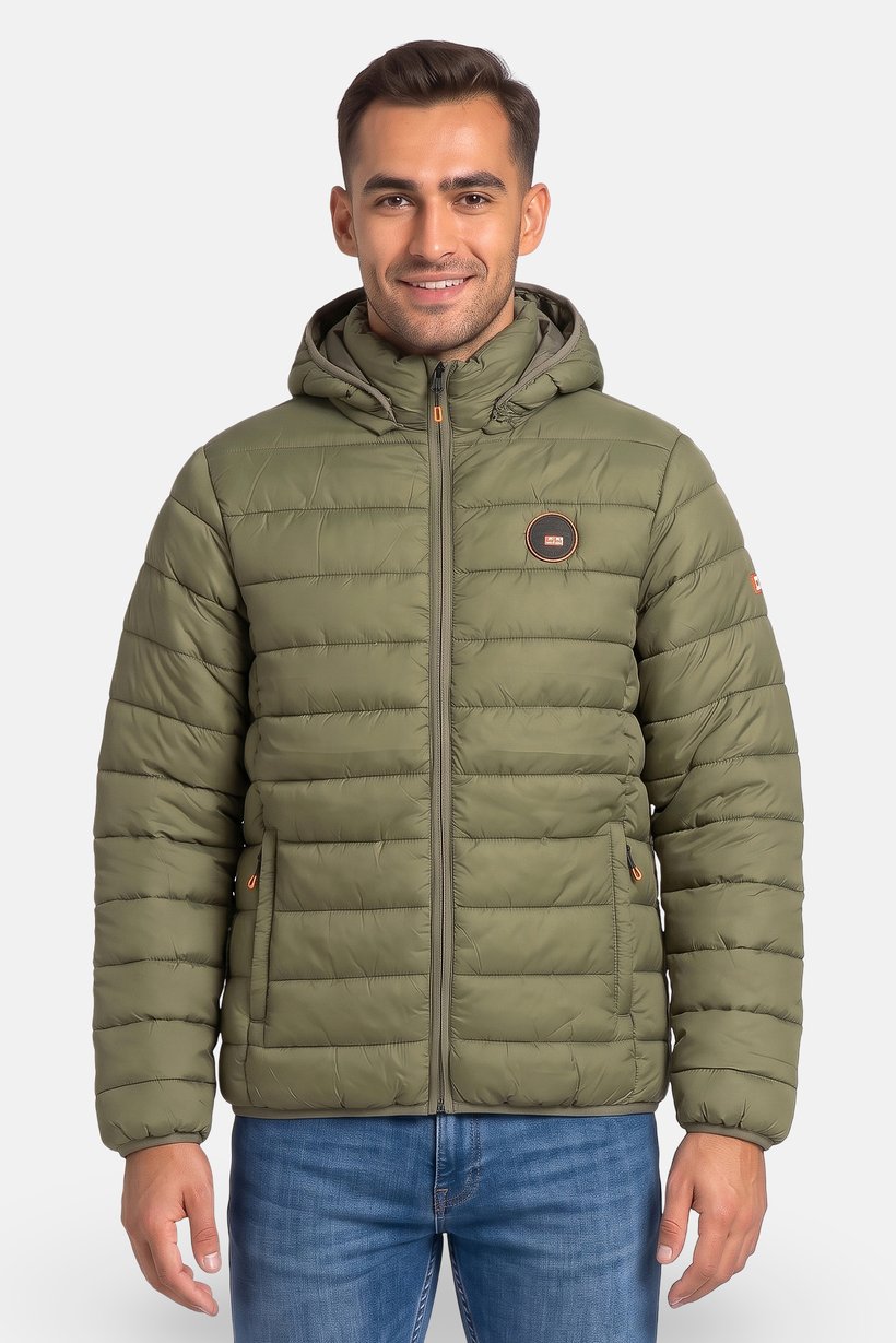 Men Quilted Puffer Jacket, Olive