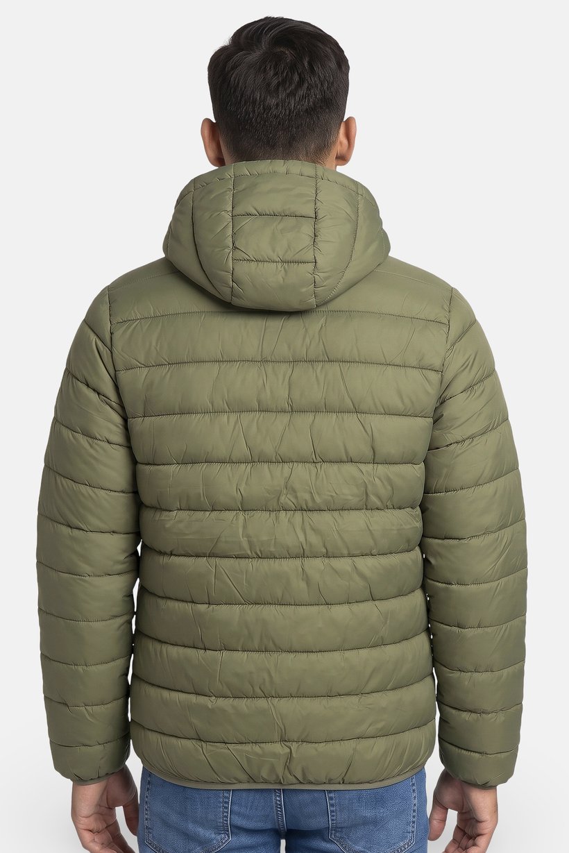 Men Quilted Puffer Jacket, Olive