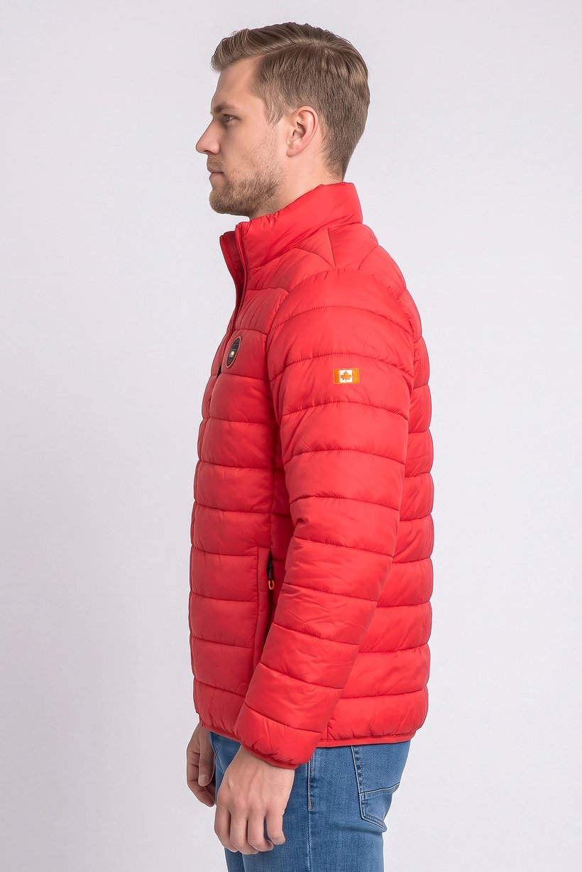 Men Brand Logo Long Sleeve Puffer Jacket, Red