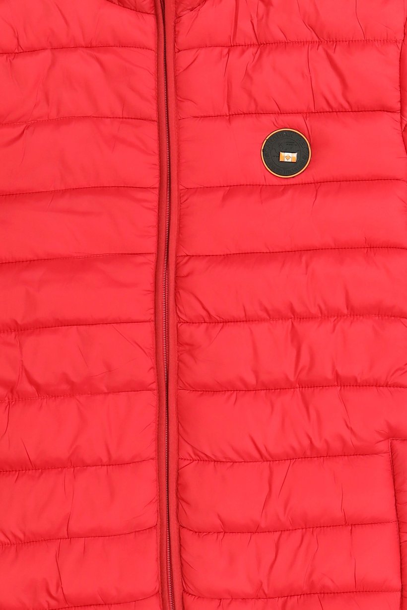 Men Brand Logo Long Sleeve Puffer Jacket, Red