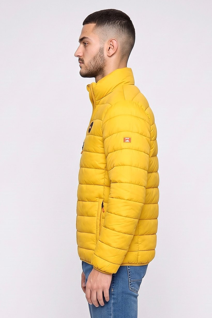 Men Brand Logo Long Sleeve Puffer Jacket, Mustard