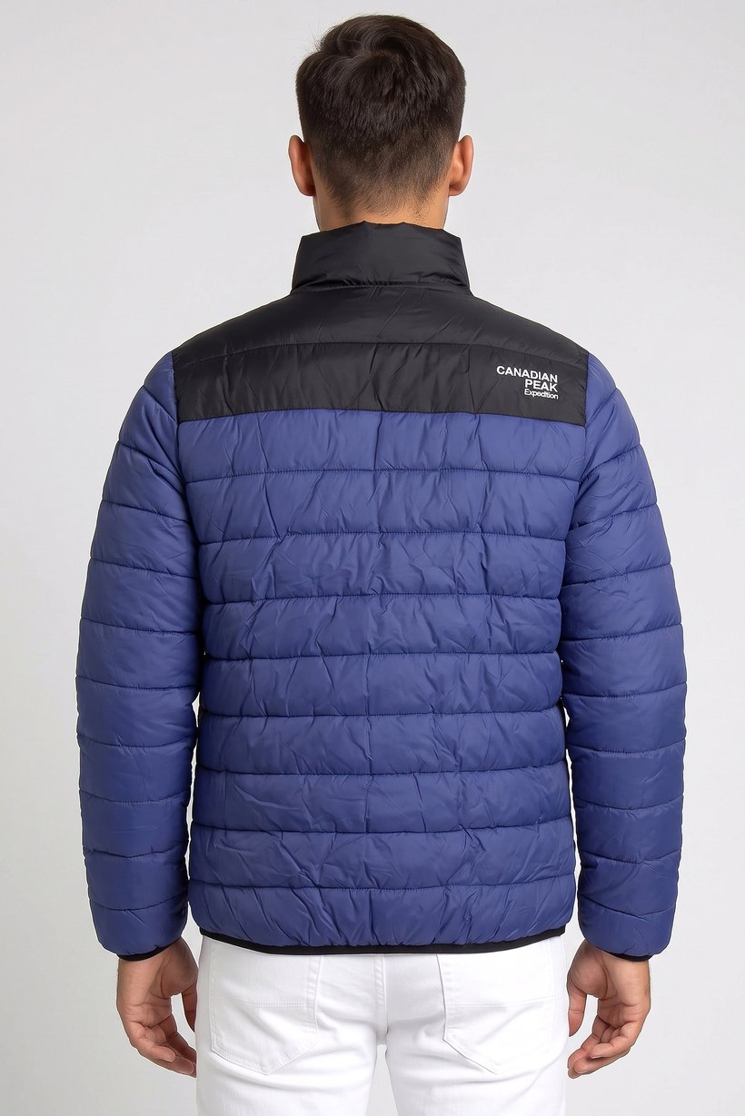 Men Brand Logo Long Sleeve Puffer Jacket, Blue