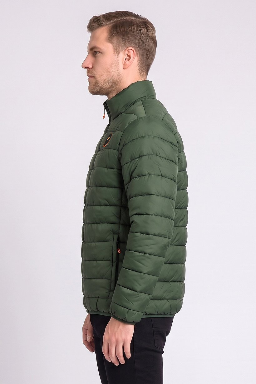 Men Brand Logo Long Sleeve Puffer Jacket, Dark Green