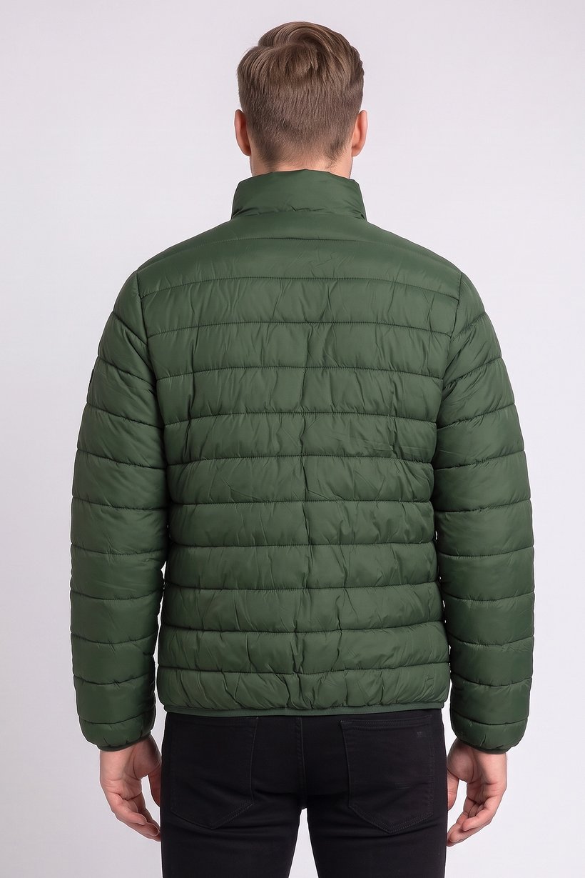 Men Brand Logo Long Sleeve Puffer Jacket, Dark Green