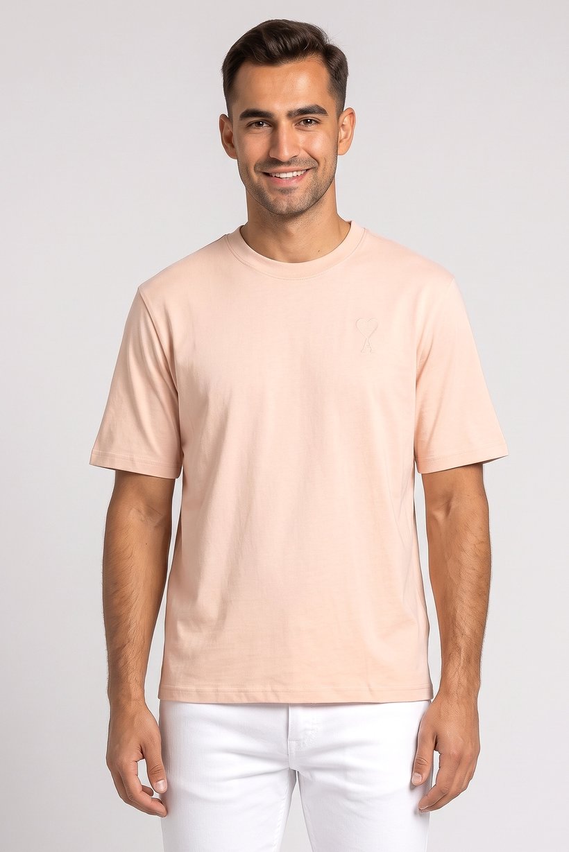 Men Crew Neck Short Sleeve Plain T-Shirt, Pink