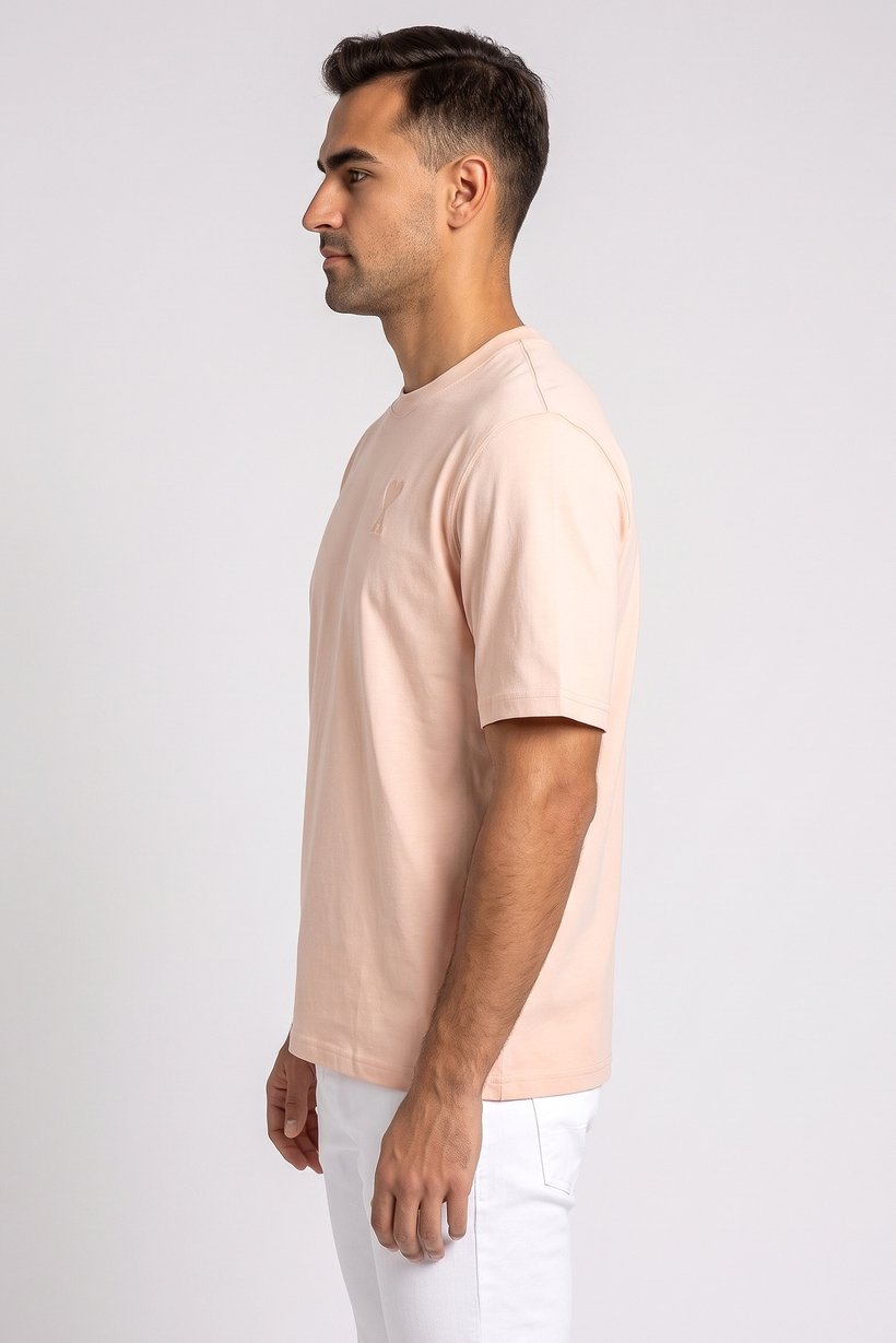 Men Crew Neck Short Sleeve Plain T-Shirt, Pink