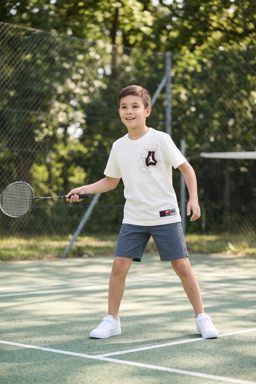 Kids Boy Sportswear Fit Short Sleeve Training T-Shirt, Off White