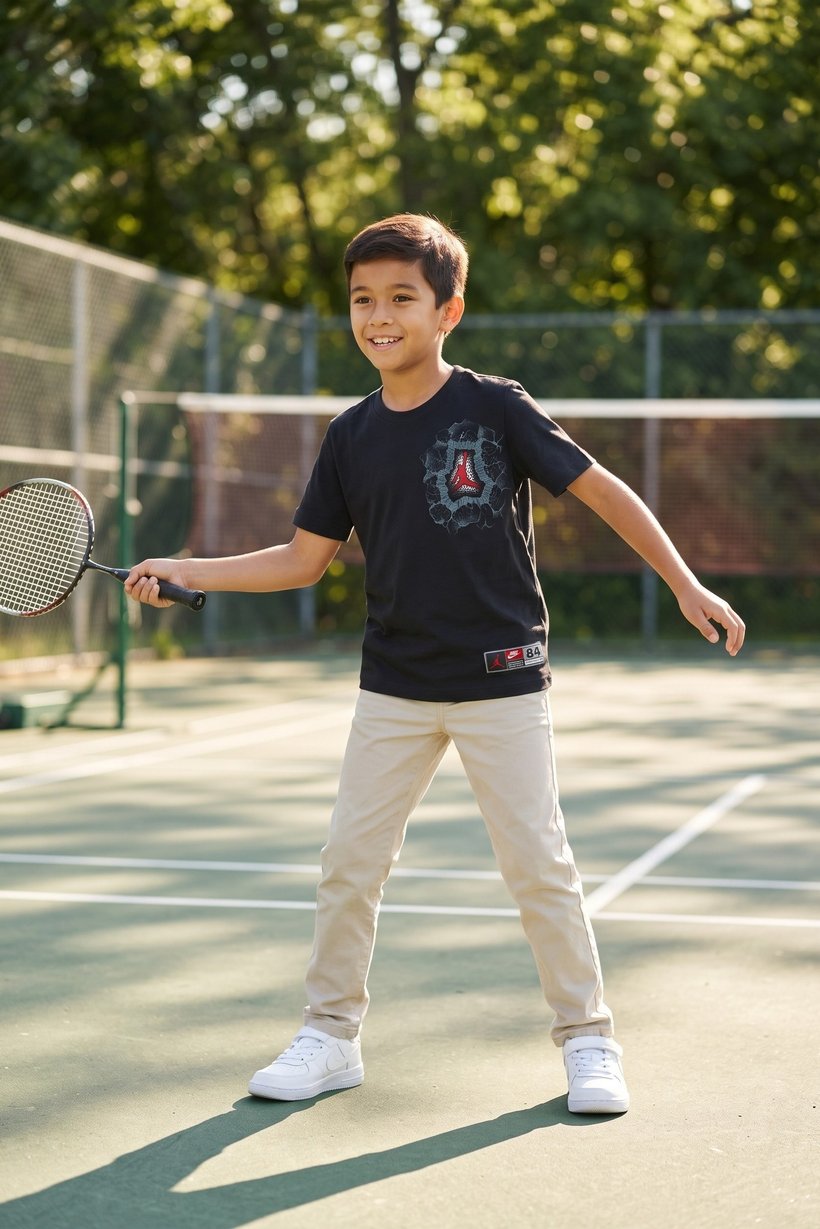 Kids Boy Sportswear Fit Short Sleeve Outdoor T-Shirt, Black