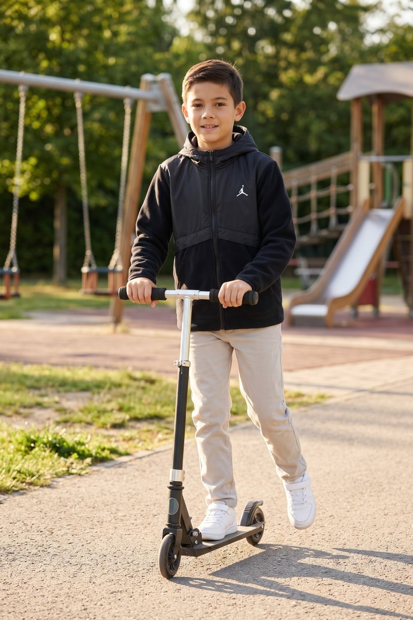 Kids Boy Sportswear Fit Long Sleeve Outdoor Jacket, Black