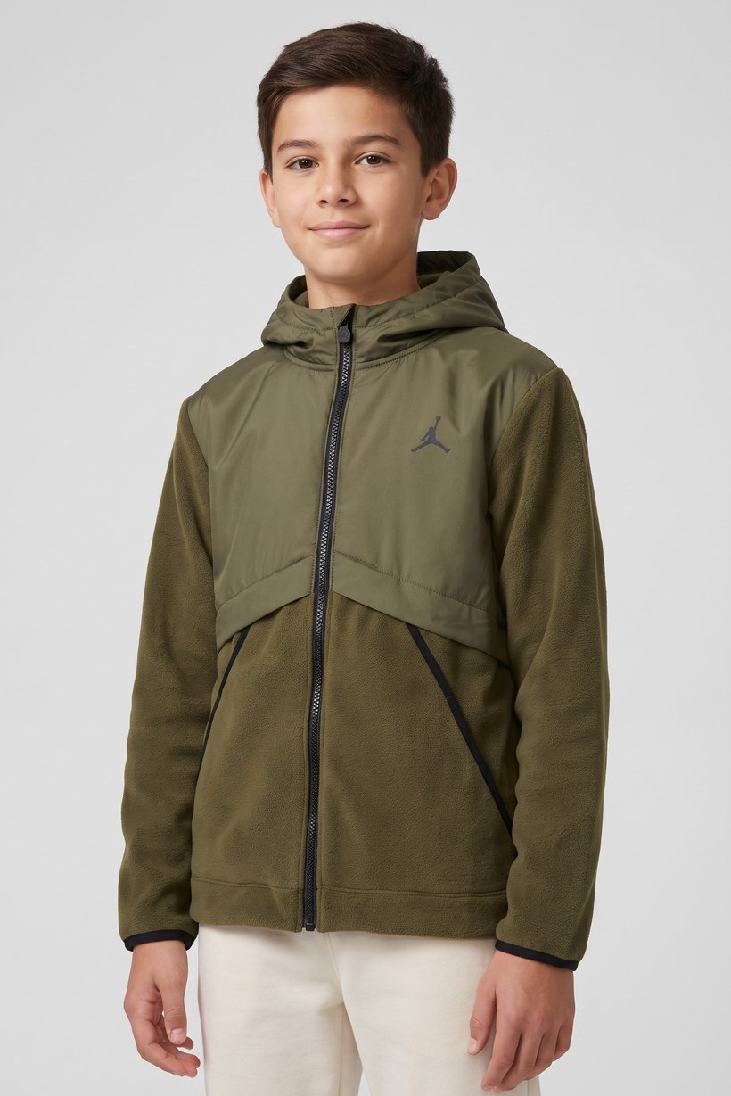 Kids Boy Sportswear Fit Long Outdoor Jacket, Olive