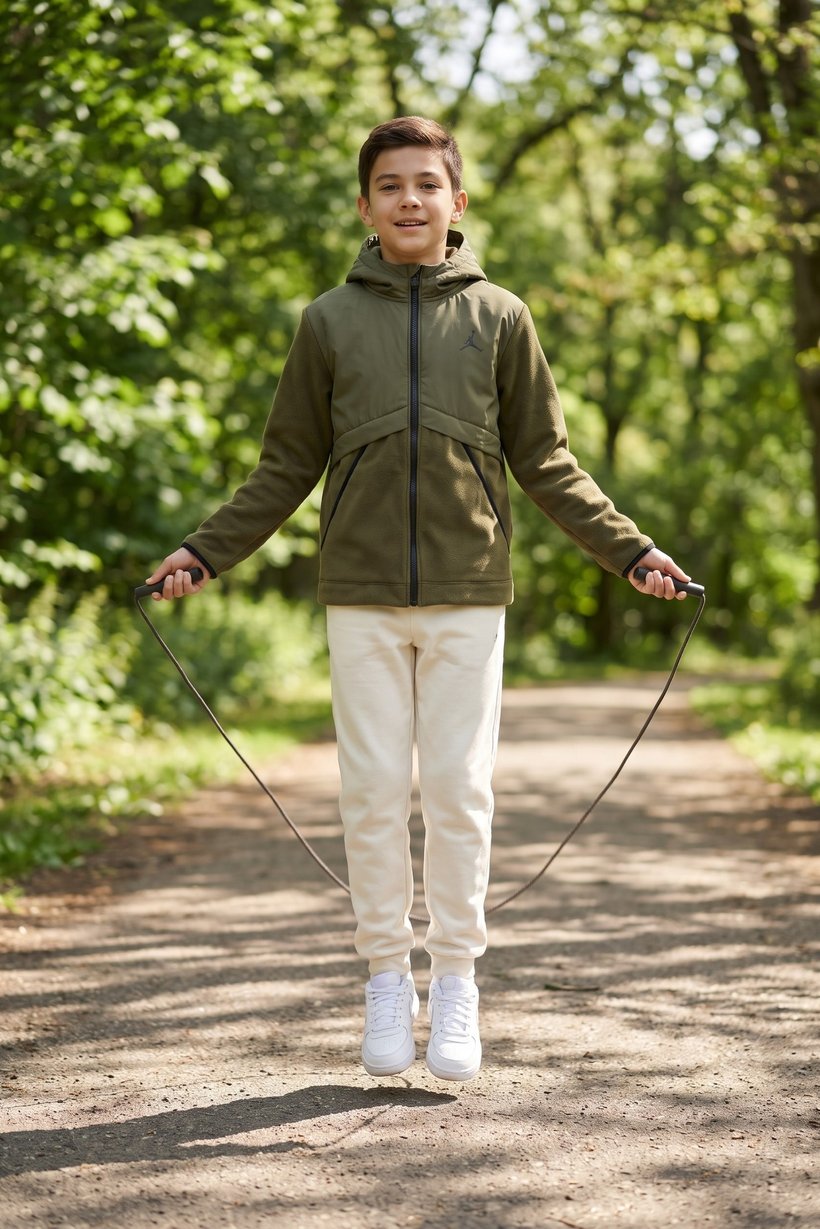 Kids Boy Sportswear Fit Long Outdoor Jacket, Olive