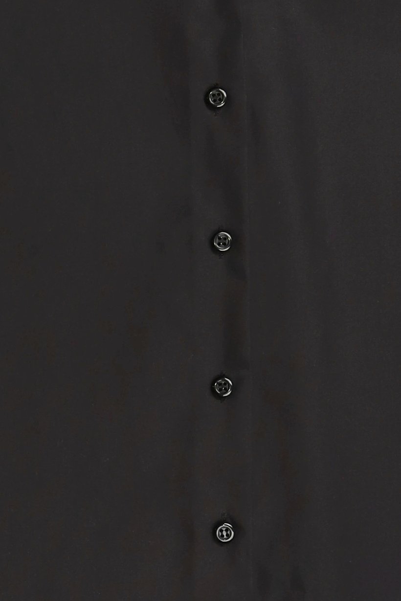 Women Spread Collar Long Sleeve Plain Shirt, Black