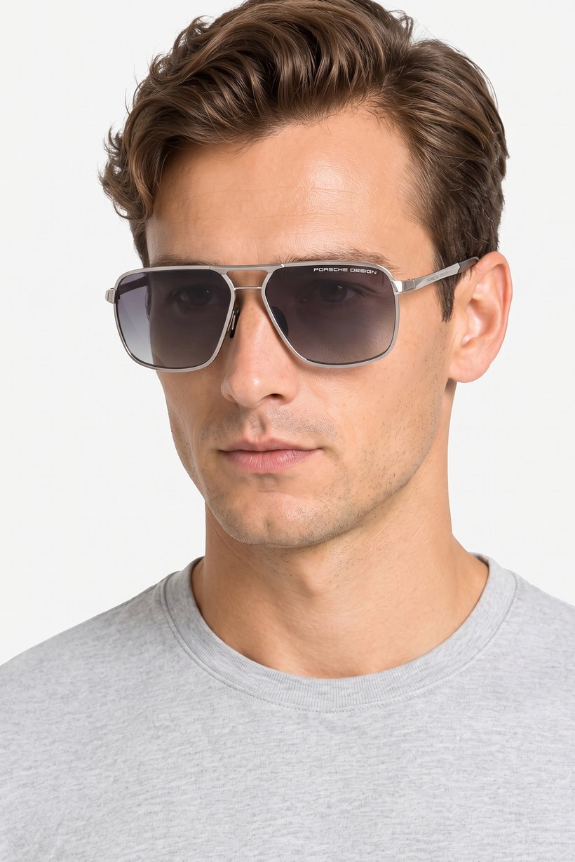 Men P896661B226 Square Sunglasses, Silver