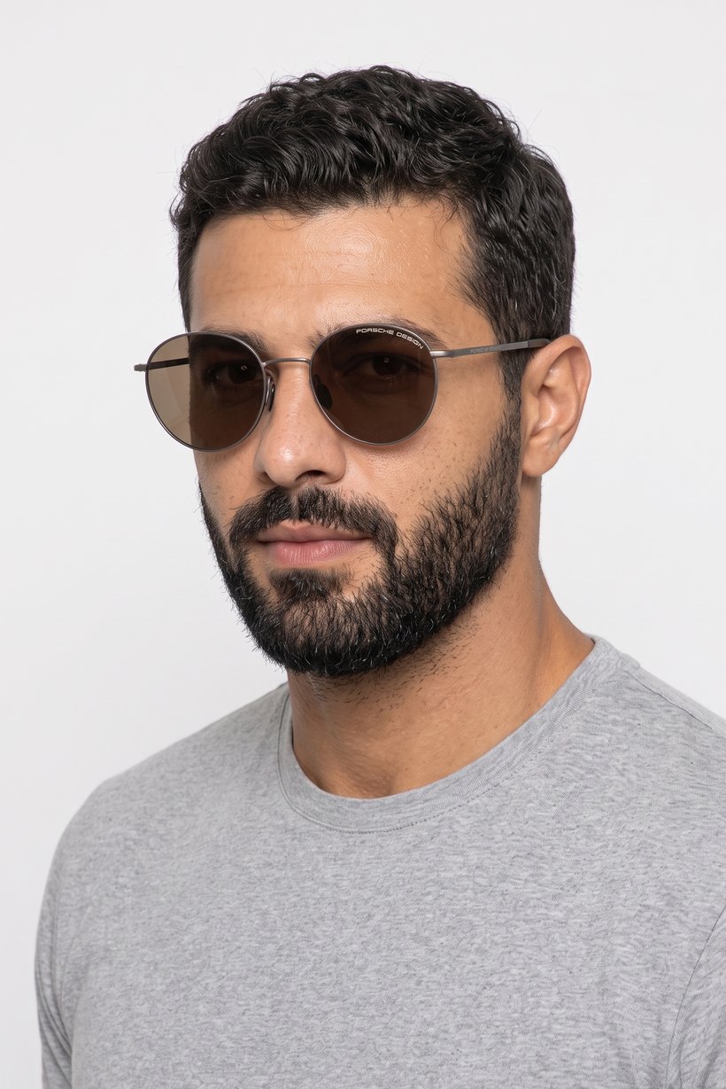 Men P8969 D Round Sunglasses, Grey