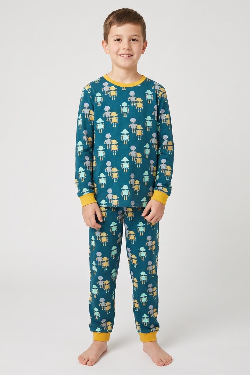Kids Boy 2 Pieces Long Sleeve Allover Print Top And Bottom Pajama Set, Multicolor