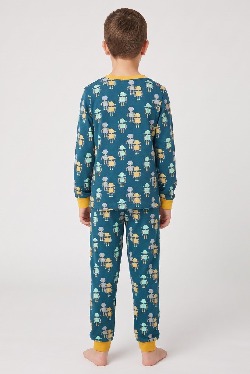 Kids Boy 2 Pieces Long Sleeve Allover Print Top And Bottom Pajama Set, Multicolor