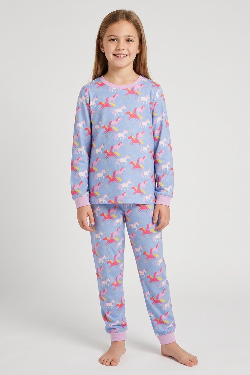Kids Girl 2 Pieces Long Sleeve Allover Print Top And Bottom Pajama Set, Multicolor