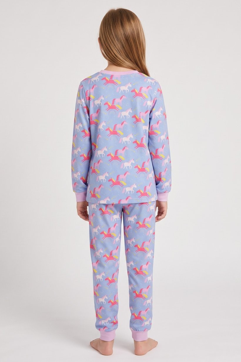 Kids Girl 2 Pieces Long Sleeve Allover Print Top And Bottom Pajama Set, Multicolor