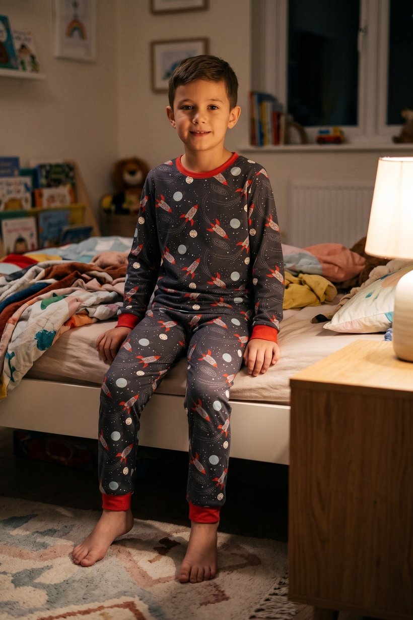 Kids Boy 2 Pieces Long Sleeve Allover Print Top And Bottom Pajama Set, Multicolor