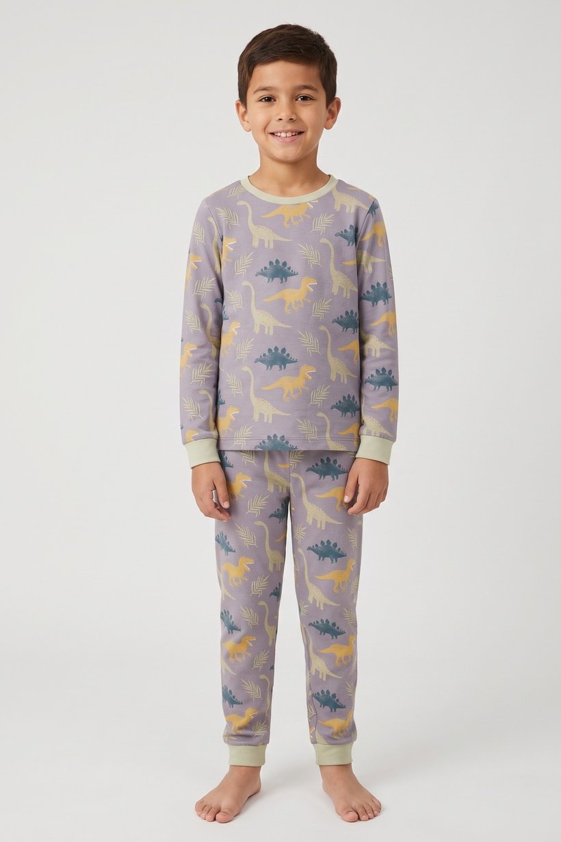 Kids Boy 2 Pieces Long Sleeve Allover Print Top And Bottom Pajama Set, Multicolor