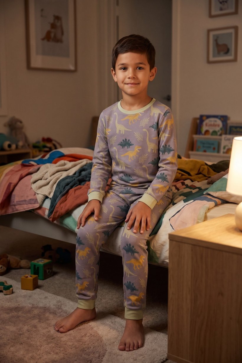 Kids Boy 2 Pieces Long Sleeve Allover Print Top And Bottom Pajama Set, Multicolor