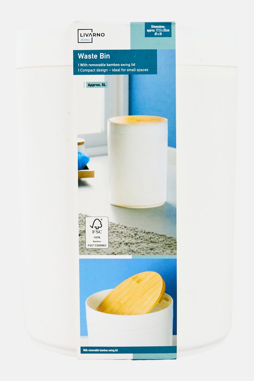 Platic Waste Bin With Bamboo Lid, White