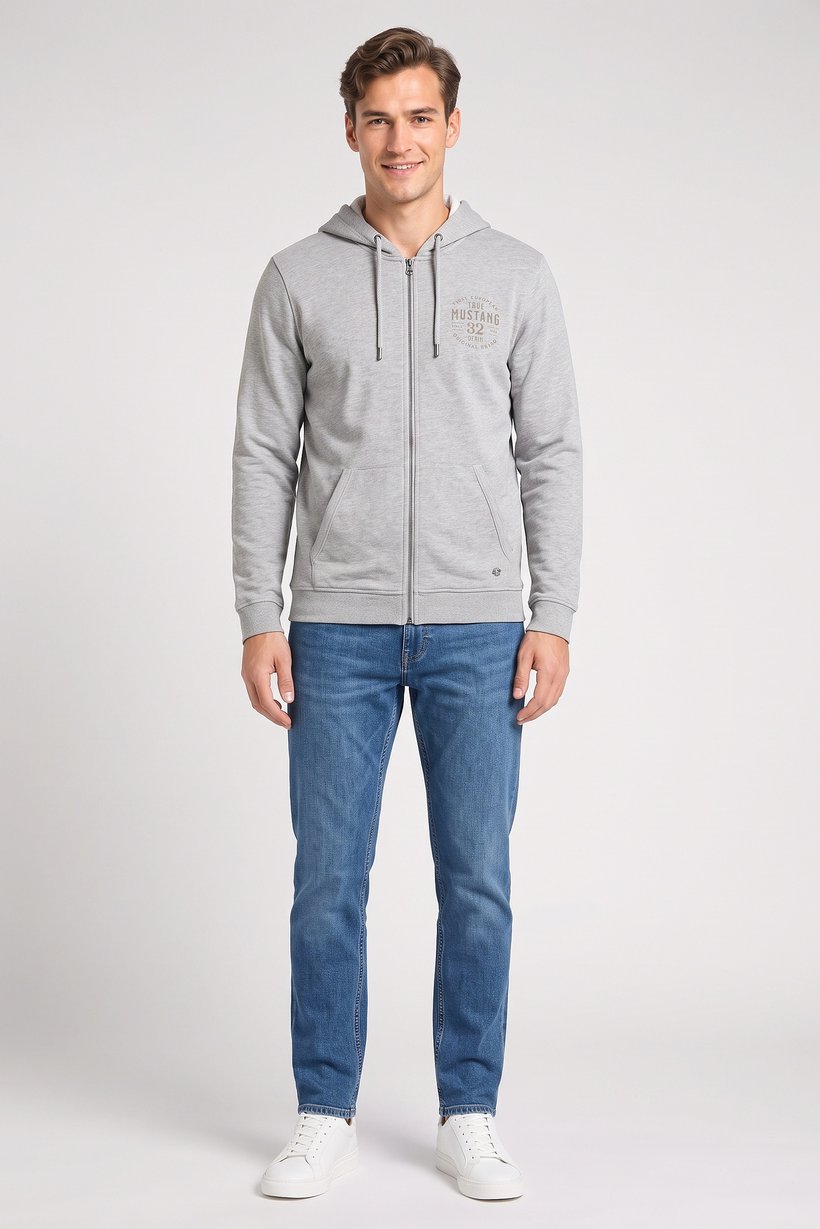Men Long Sleeve Brand Logo Hoodie, Heather Grey