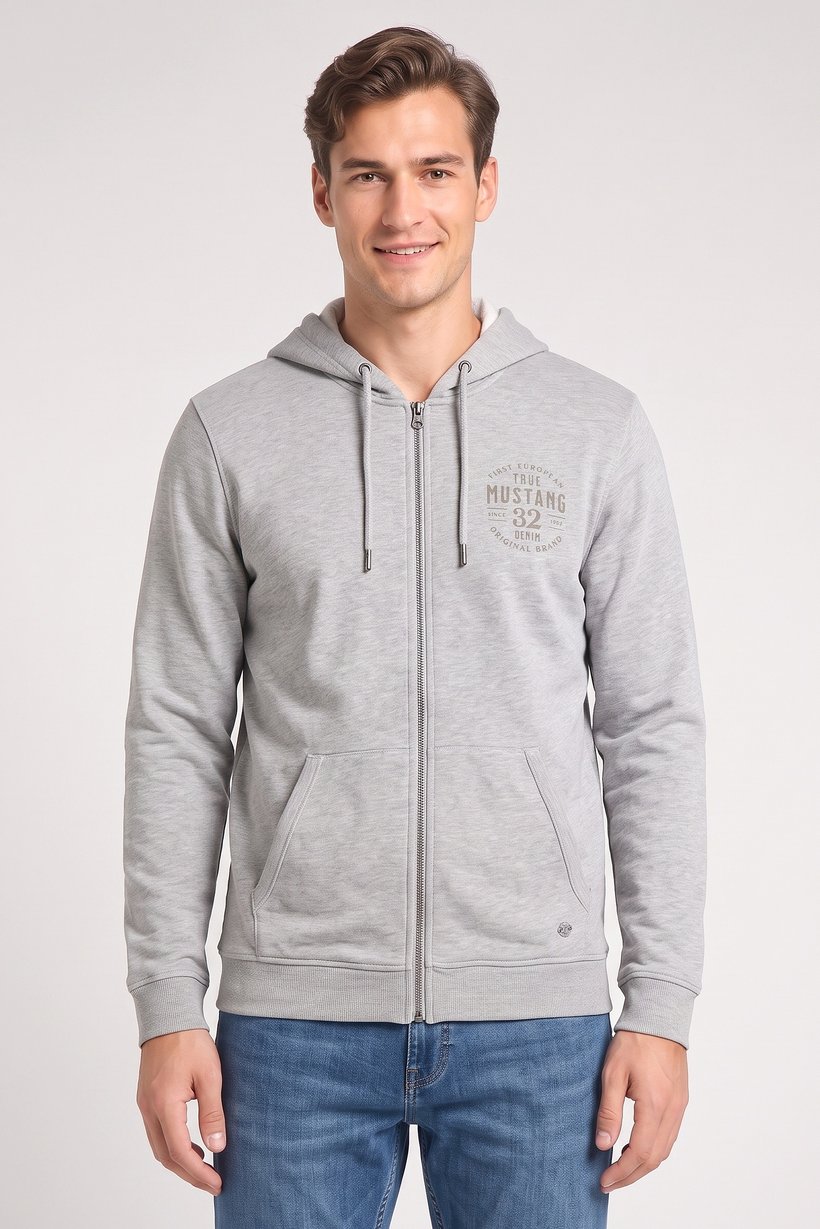 Men Long Sleeve Brand Logo Hoodie, Heather Grey