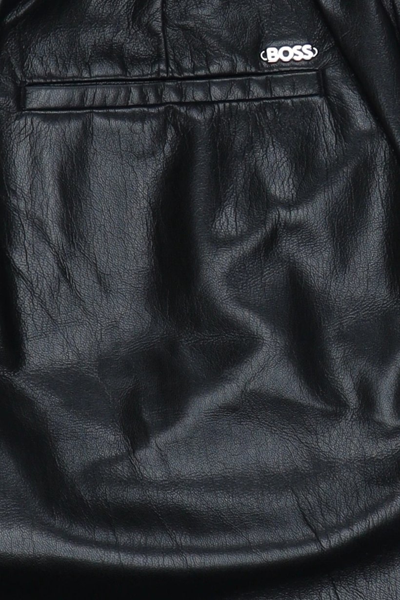 Boss Women Regular Fit Solid Leather Straight Leg Pants, Black