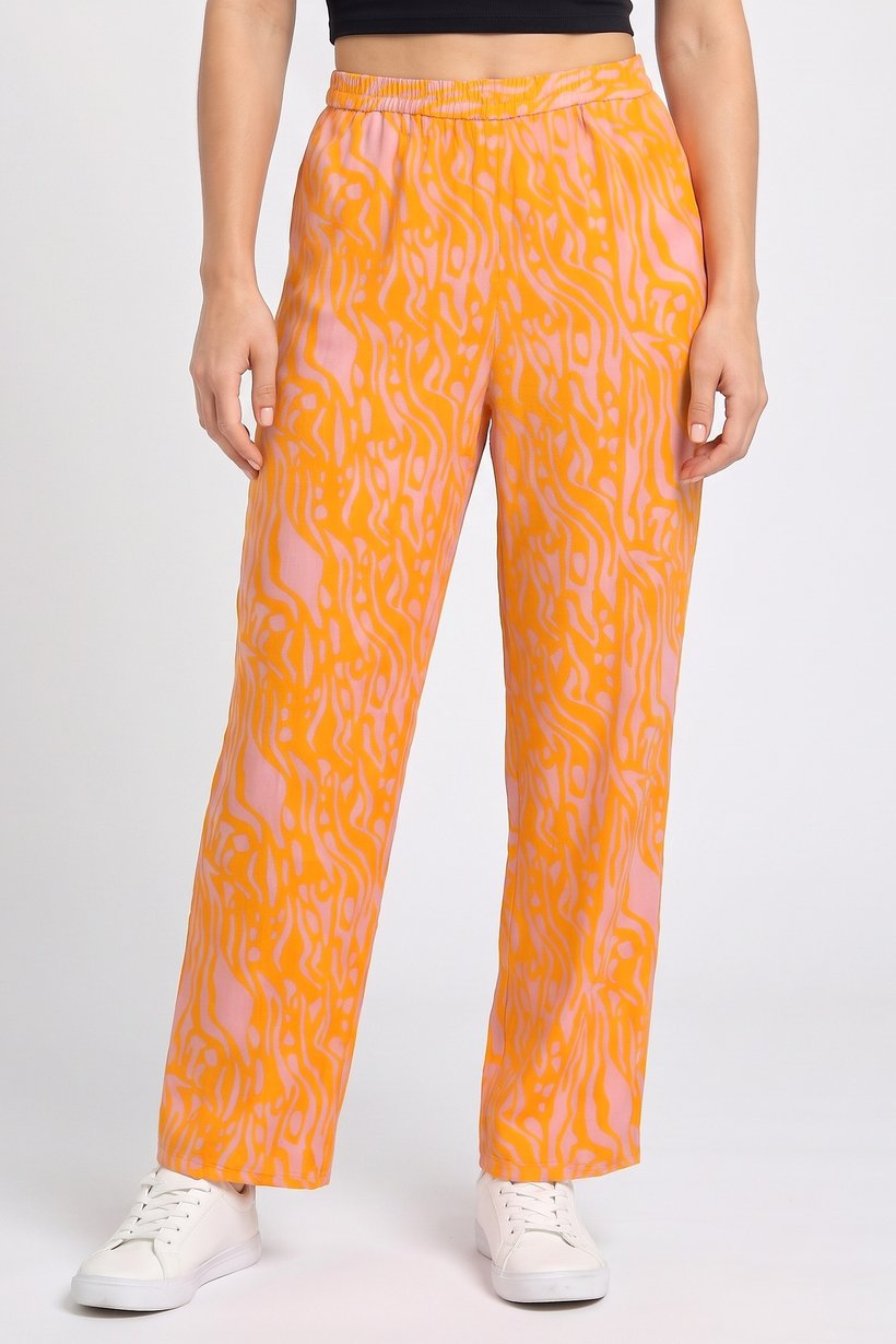Women Regular Fit Allover Print Wide Leg Pants, Multicolor