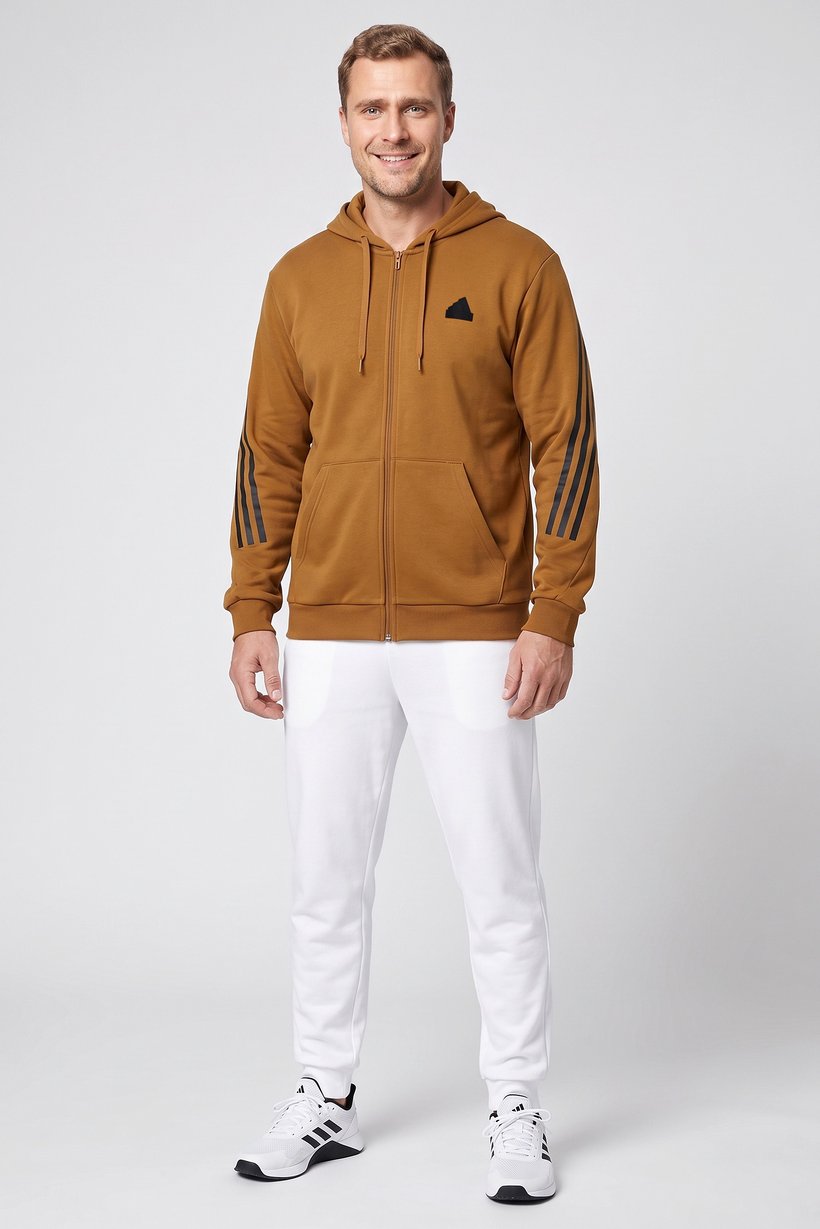 Men Sportswear Fit Long Sleeve Outdoor Hoodie, Brown