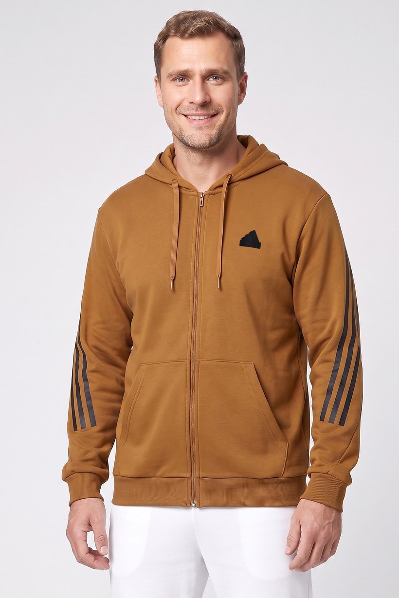 Men Sportswear Fit Long Sleeve Outdoor Hoodie, Brown