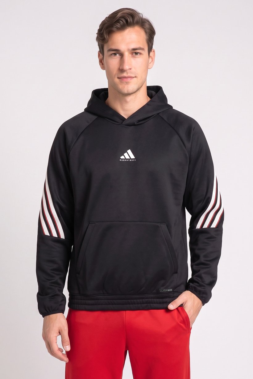 Men Sportswear Fit Long Sleeve Basketball Hoodie, Black