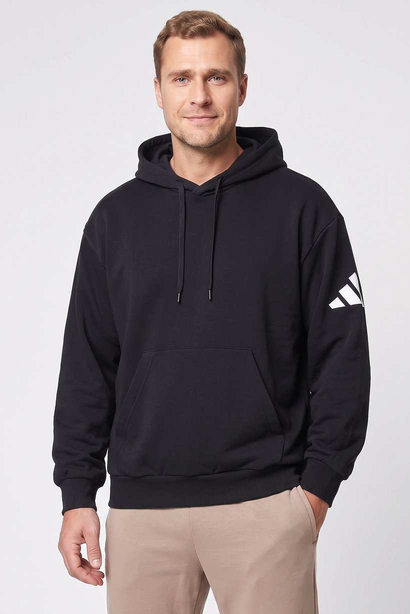 Men Sportswear Fit Long Sleeve Outdoor Hoodie, Black